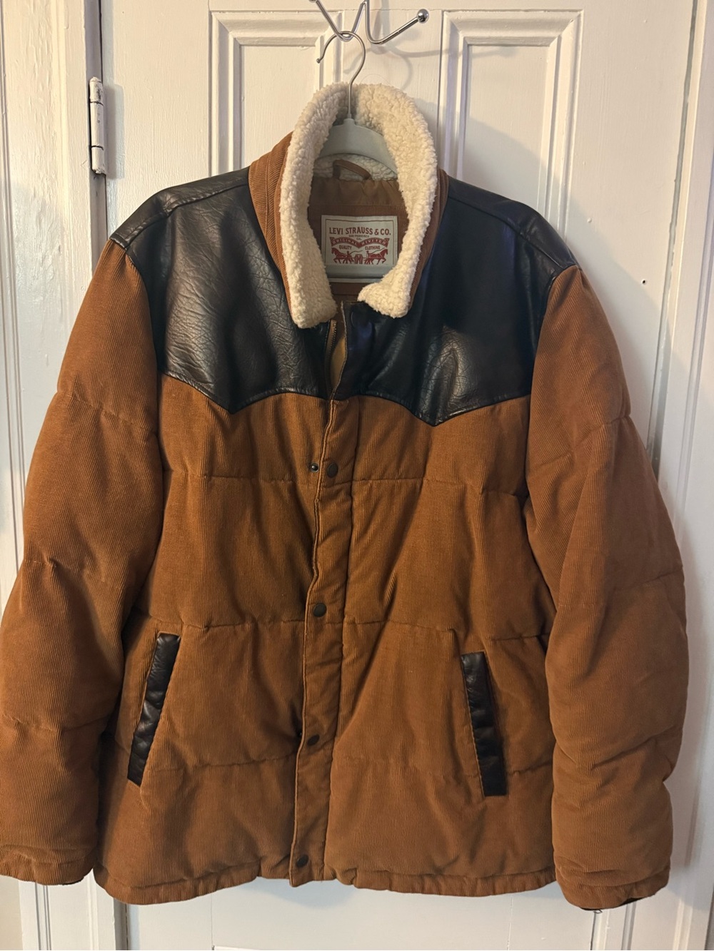 Levi’s Corduroy Puffer Jacket with Black Yoke and Sherpa Collar